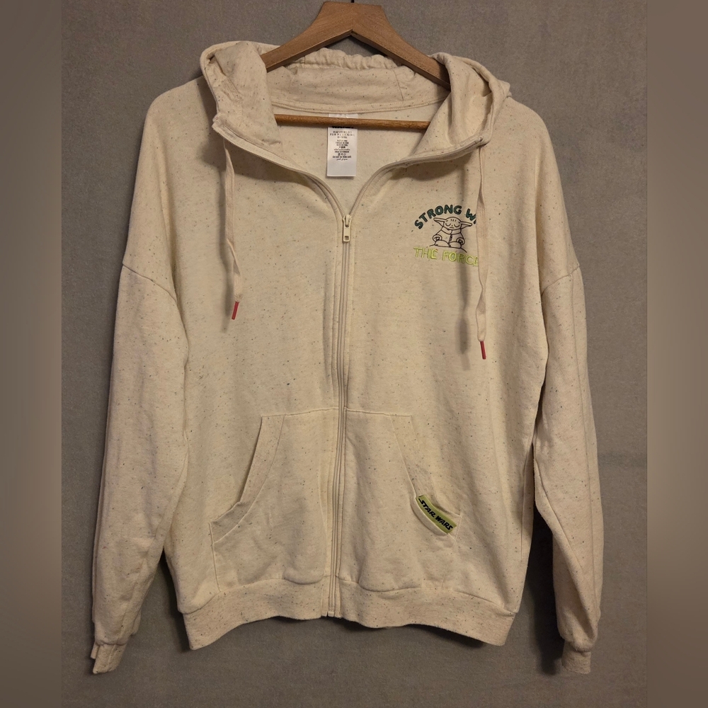 Disney Star Wars Cream Speckled Zip-up Hoodie with Green Accents. Size S